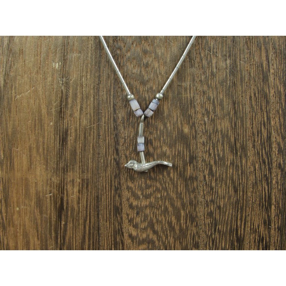 14" Sterling Silver Tarnished Native Style Bird Necklace Vintage Minimalist